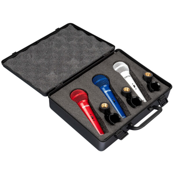 KIT DA 3 MICROFONI DINAMICI PER VOCE COLORI RD.BL.WH - immagine 2