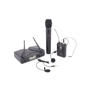 RADIOMICROFONO UHF PLL DOPPIO CANALE– TRASMETTITORE MANUALE/BELT-PACK